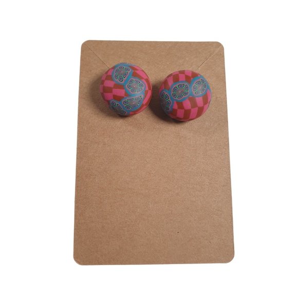 Vintage Polymer Clay Hand Made 70s Style Earrings Womens Jewelry Costume - Picture 2 of 6